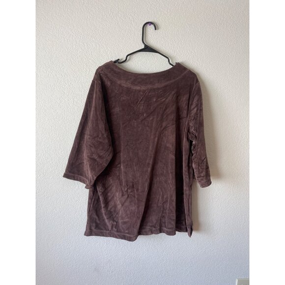 QUACKER FACTORY JEANNE BICE WOMEN'S BROWN‎ SHORT SLEEVE TOP 1X - Picture 3 of 3